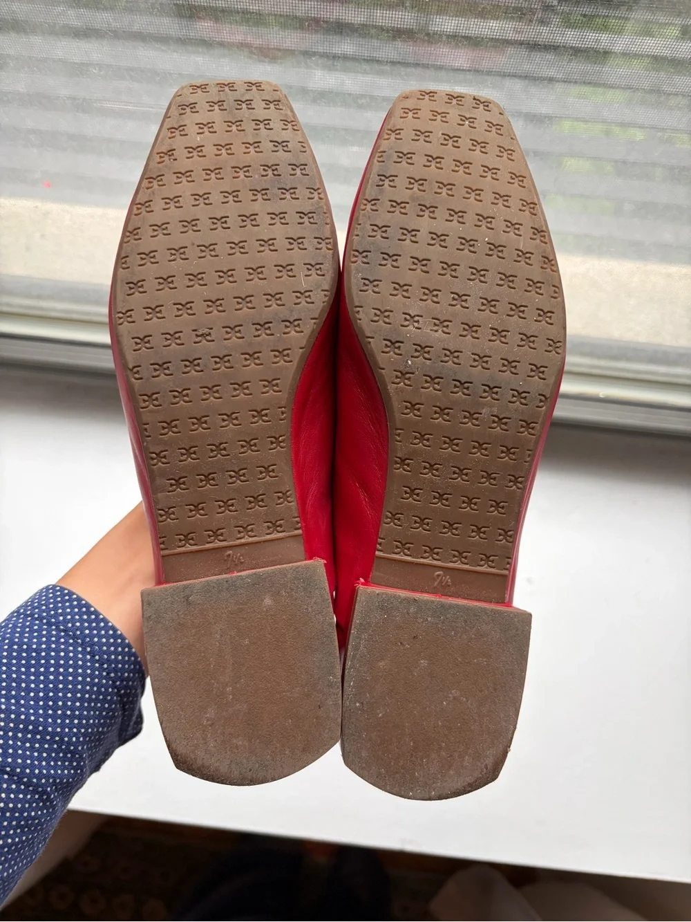 Sam Edelman Red Leather Square-Toe Low Block Flats - Picture 4 of 4